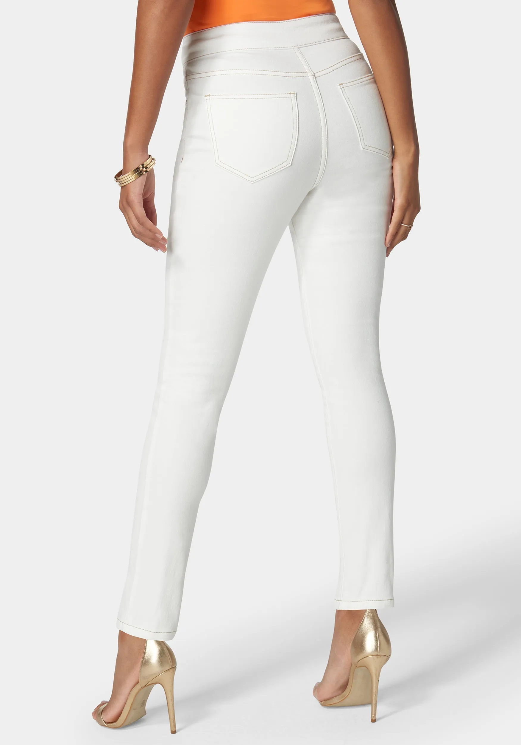 Natural Waist Tab Detail Skinny Jeans