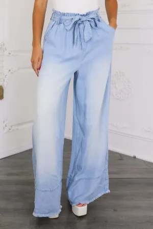 Ombré Wrap Tie Palazzo Jeans