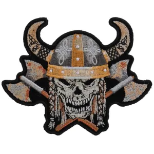 P4955 Viking Skull With Axes and Horn Helmet Small Patch