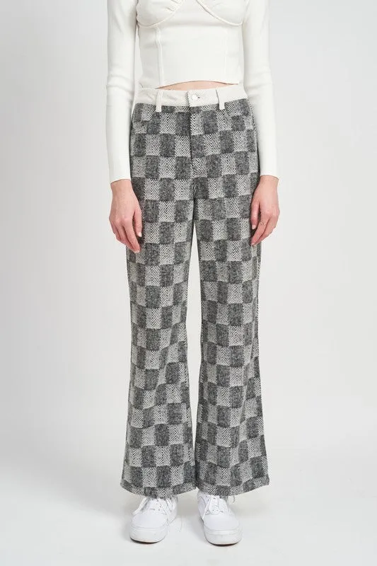 PLAID WIDE LEG PANTS