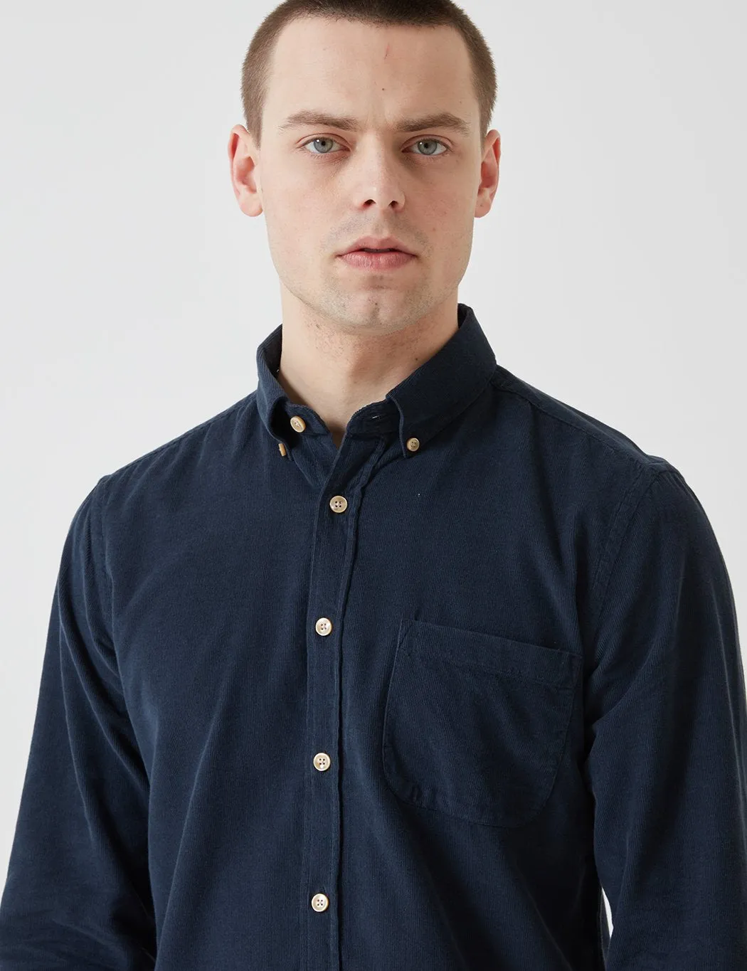 Portuguese Flannel Lobo Shirt (Cord) - Navy Blue