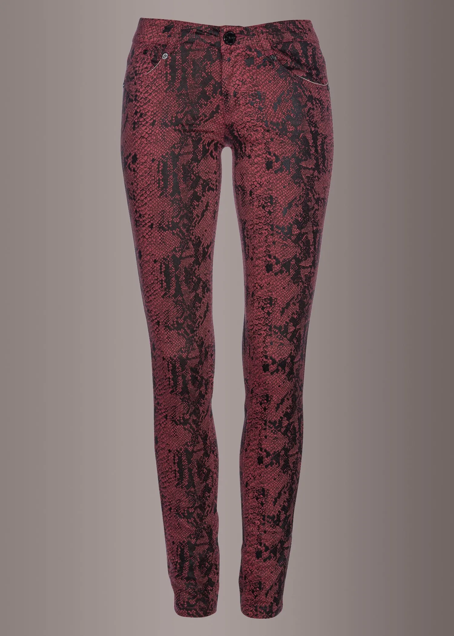 Red Skinny Fit Snakeskin Pants