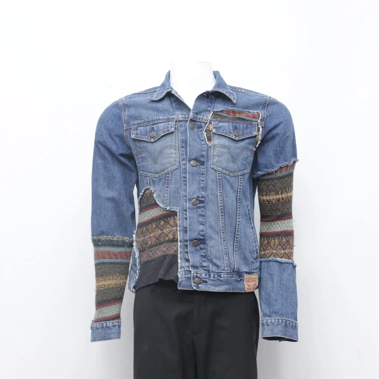 Rework Denim Jacket With Sweater Patch