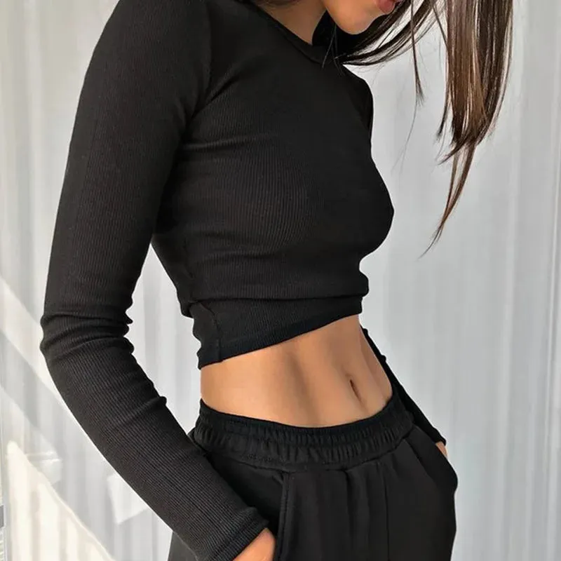 Ribbed Cropped Long Sleeve Tee