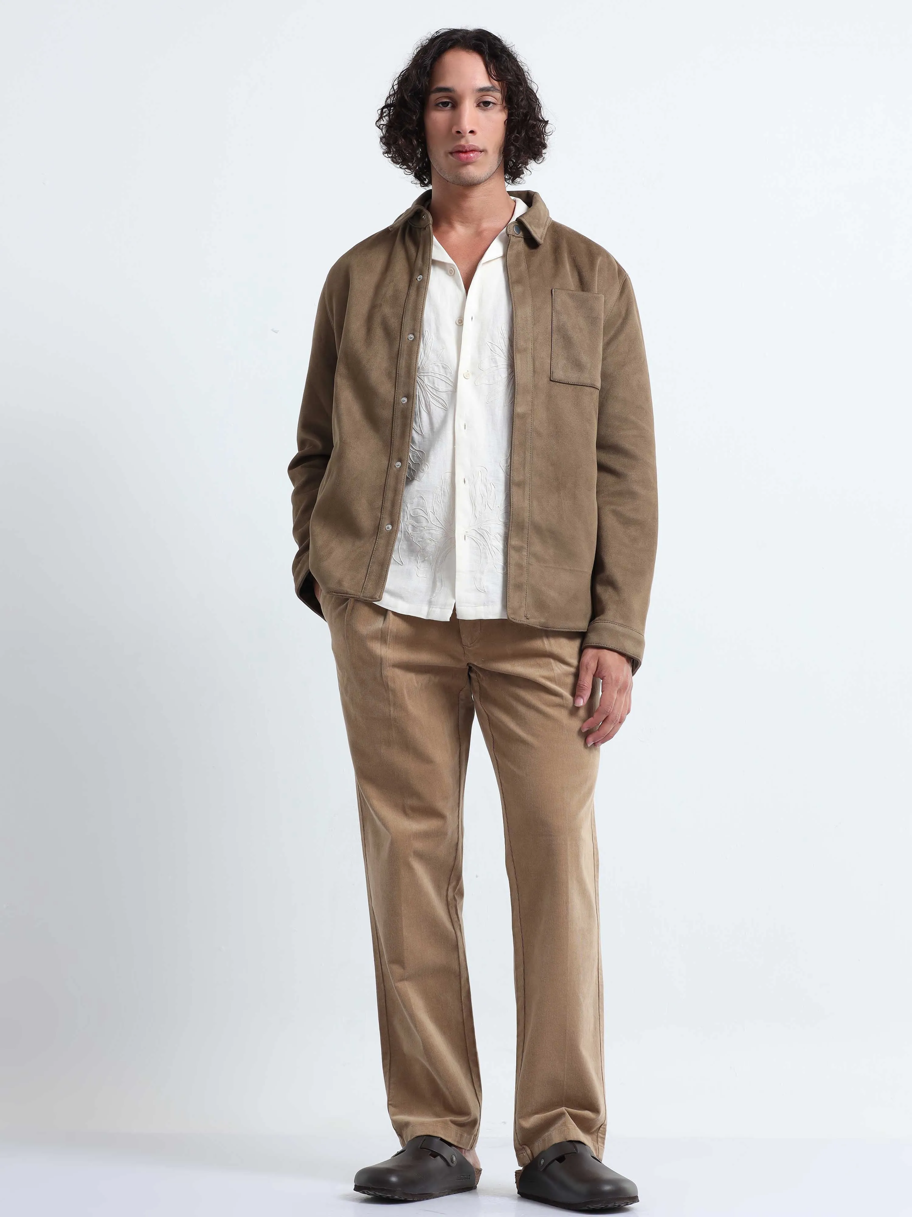 Soft Corduroy Beige Relaxed Pleated Pant