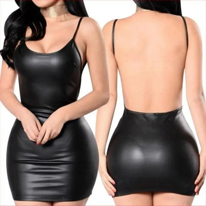 Sultry Faux Leather Dress: Edgy Wet Look Fashion for Club Parties