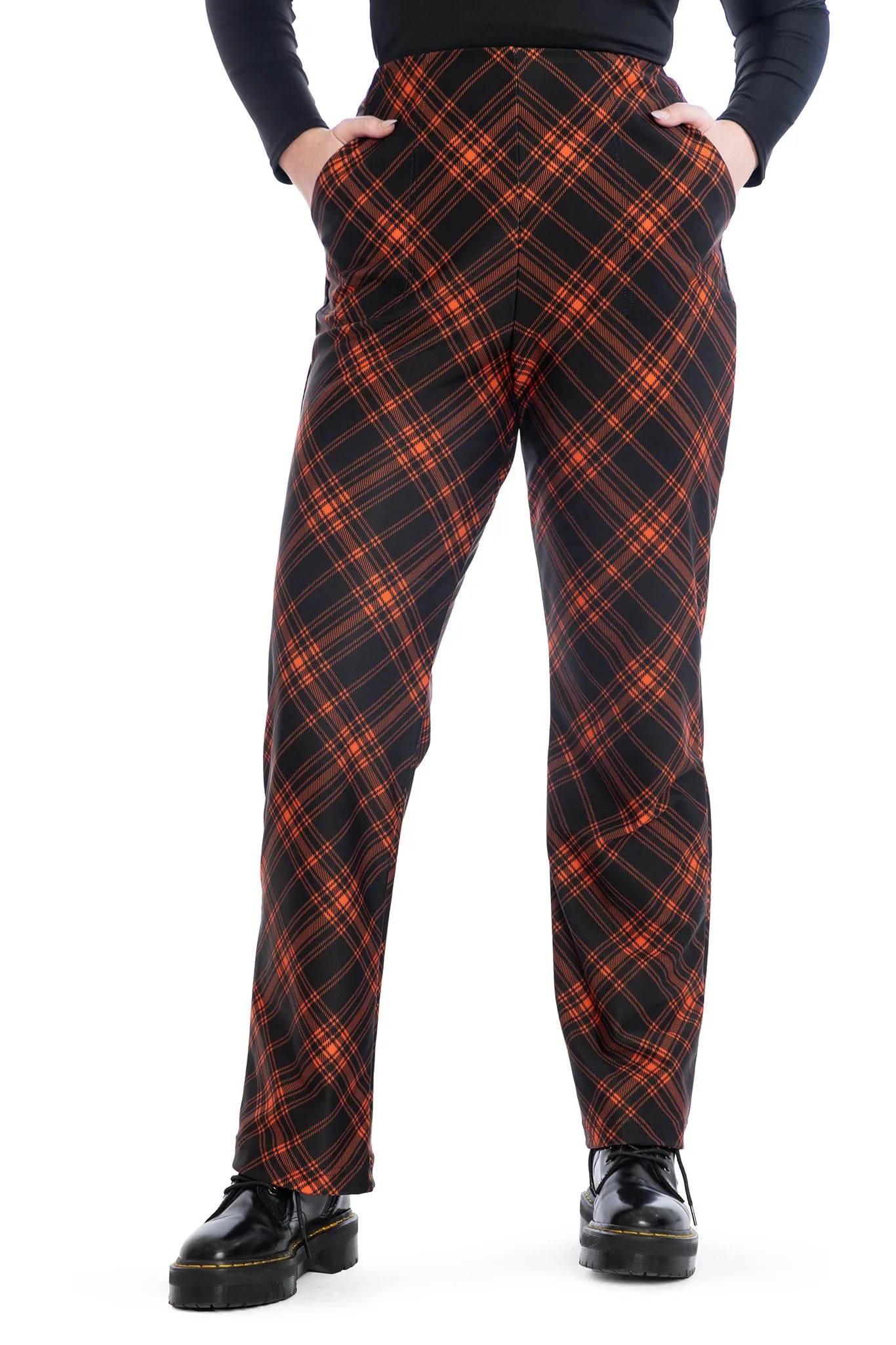 Tartan Punk Orange High Waisted Straight Leg Pants