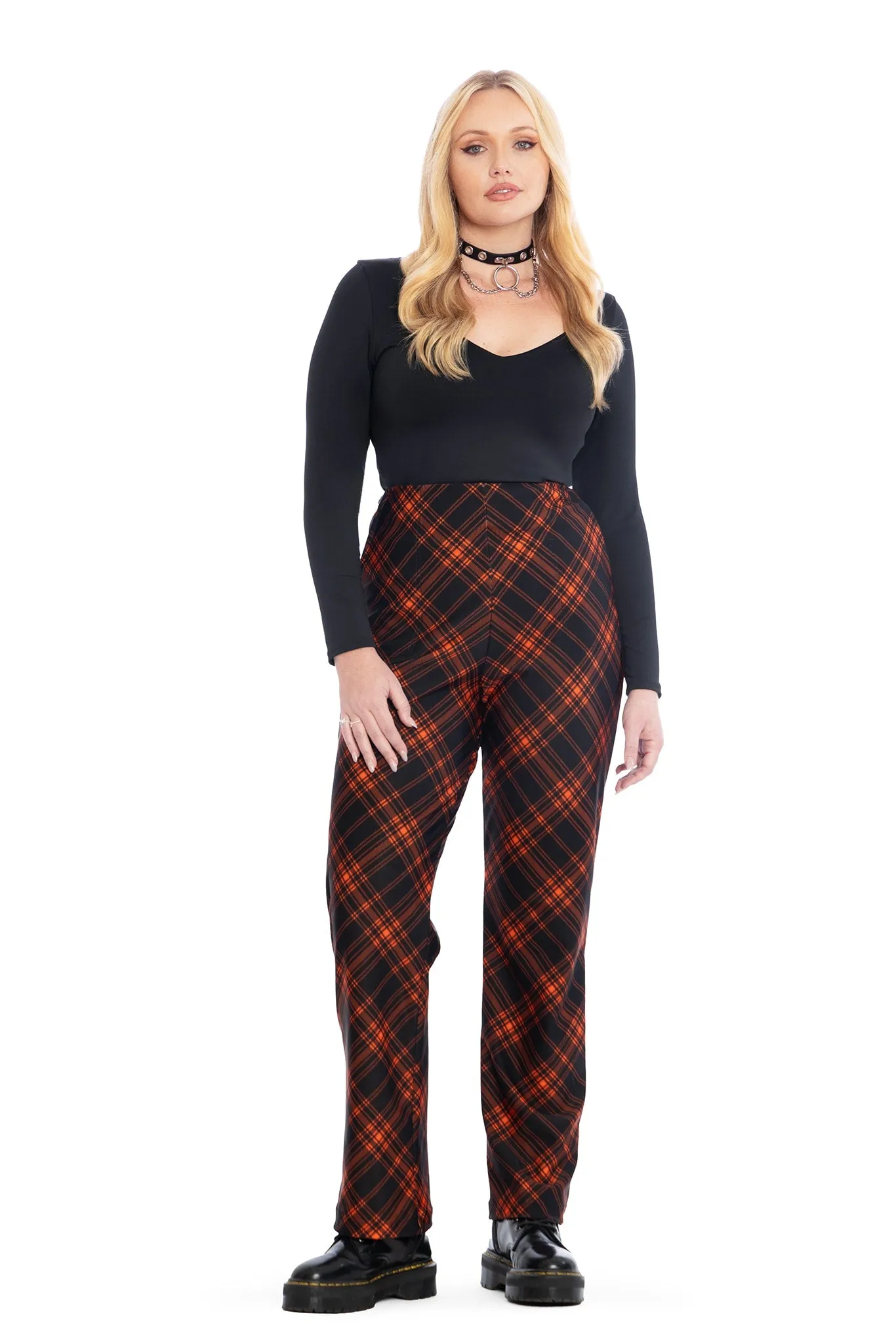 Tartan Punk Orange High Waisted Straight Leg Pants