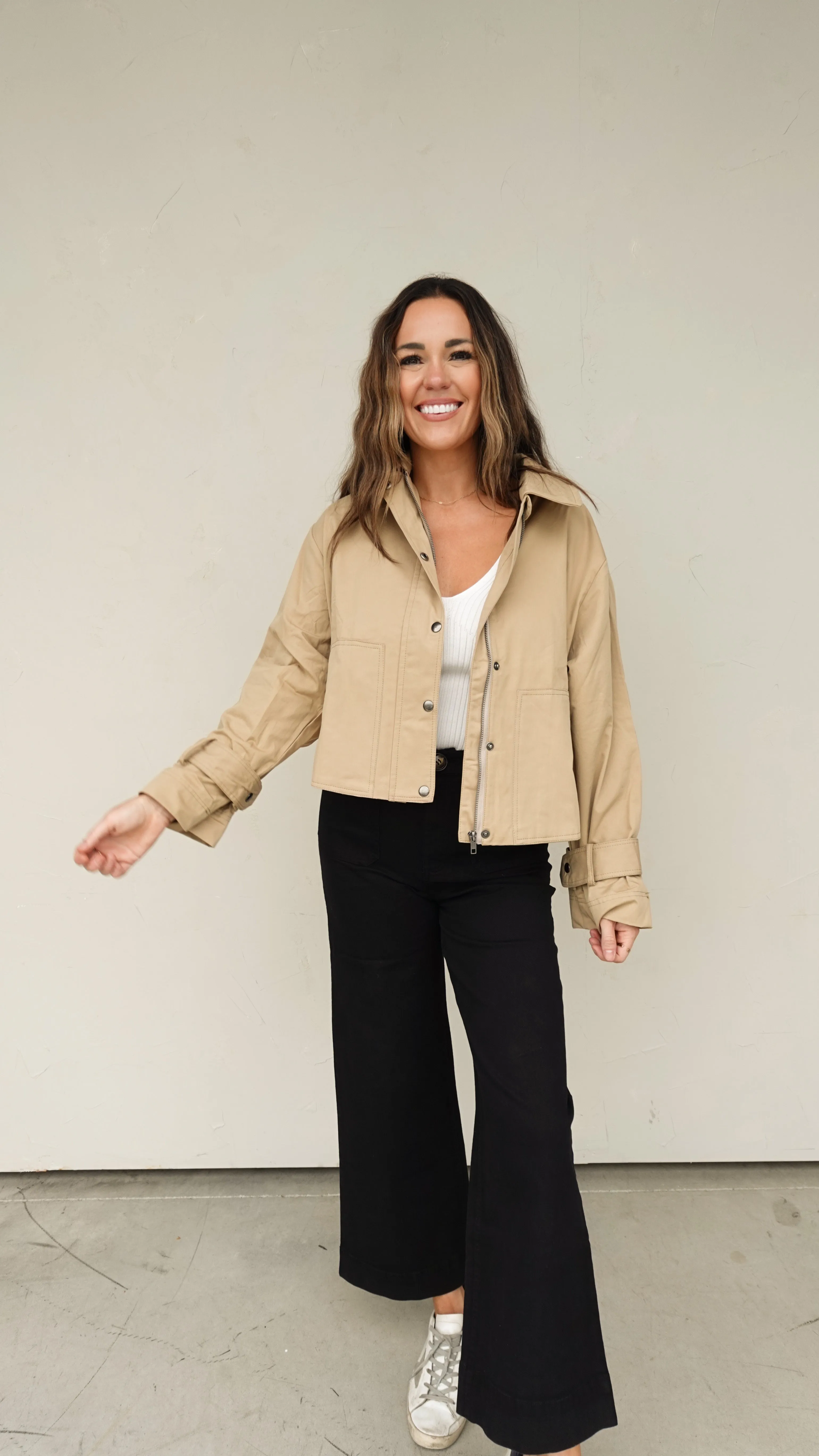 Taupe Trench-Style Lightweight Jacket