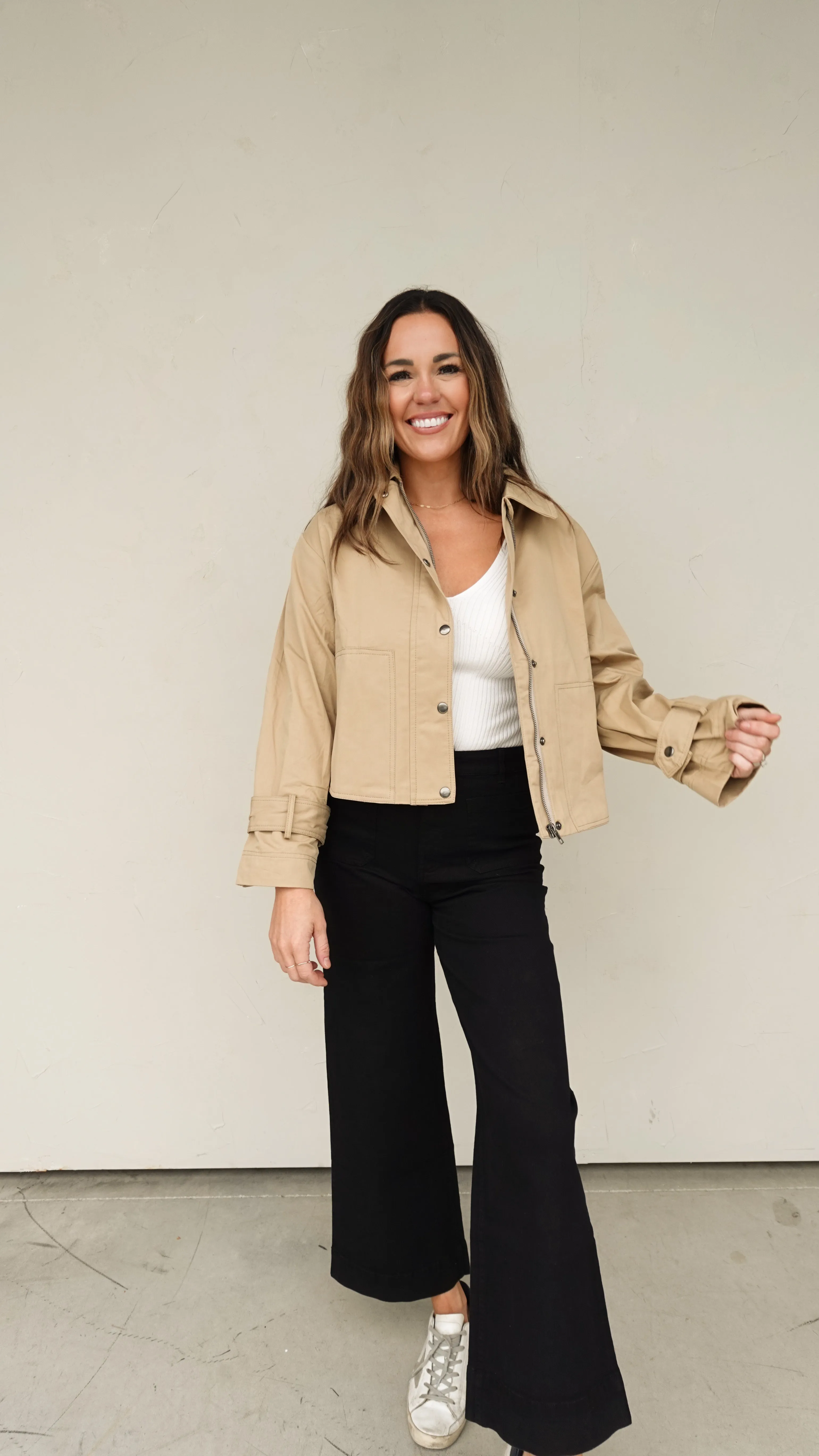 Taupe Trench-Style Lightweight Jacket