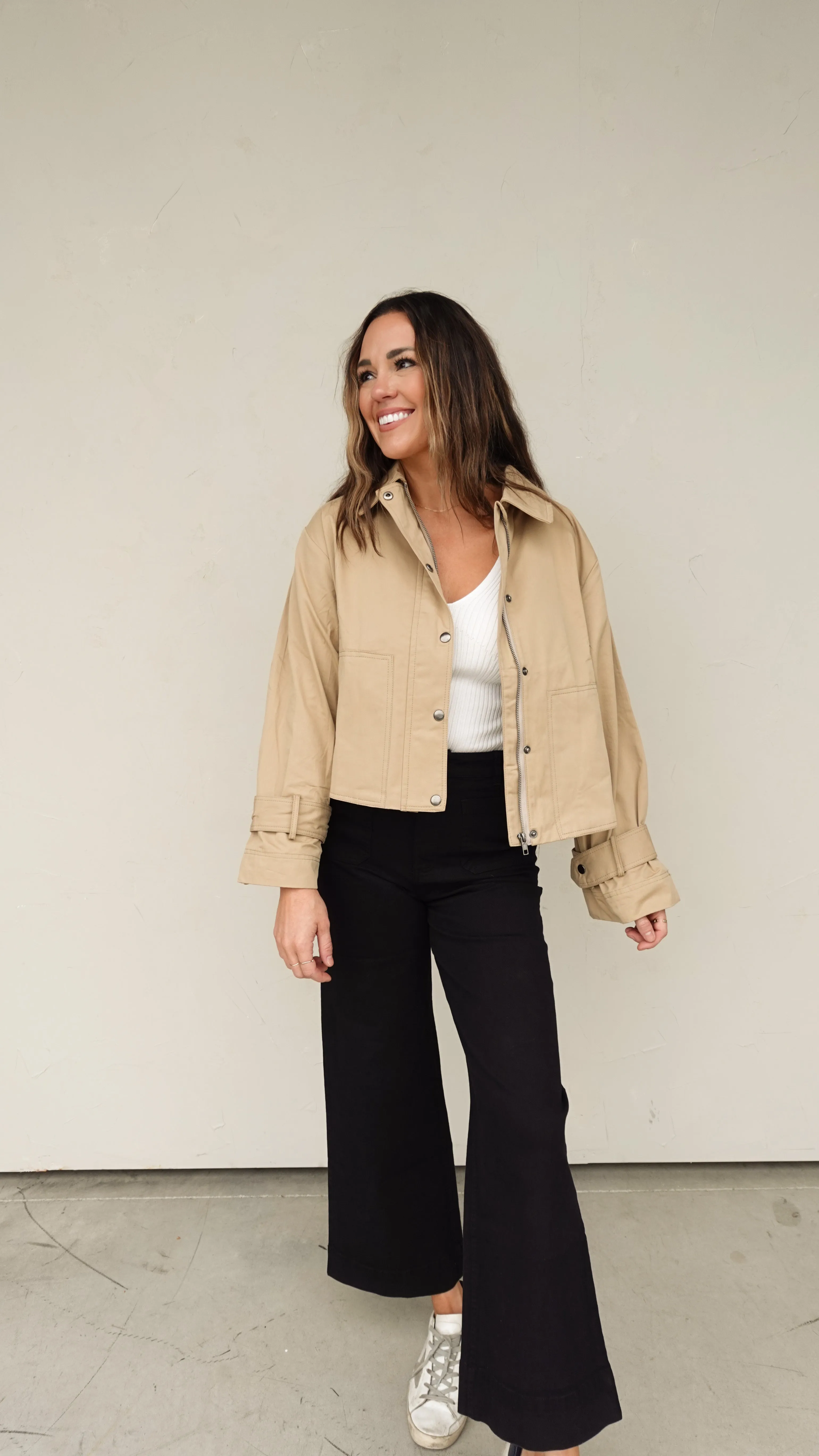 Taupe Trench-Style Lightweight Jacket