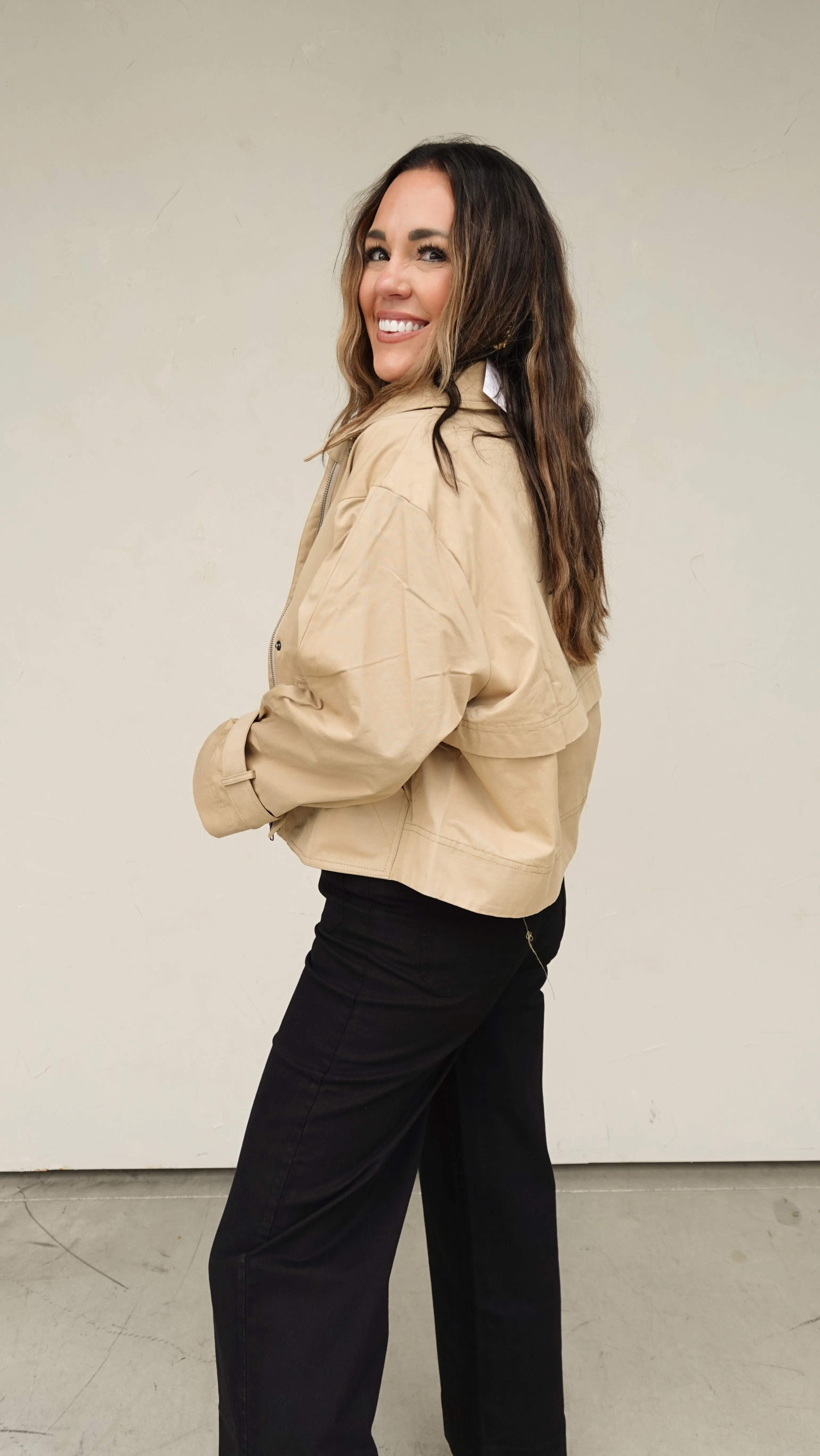 Taupe Trench-Style Lightweight Jacket