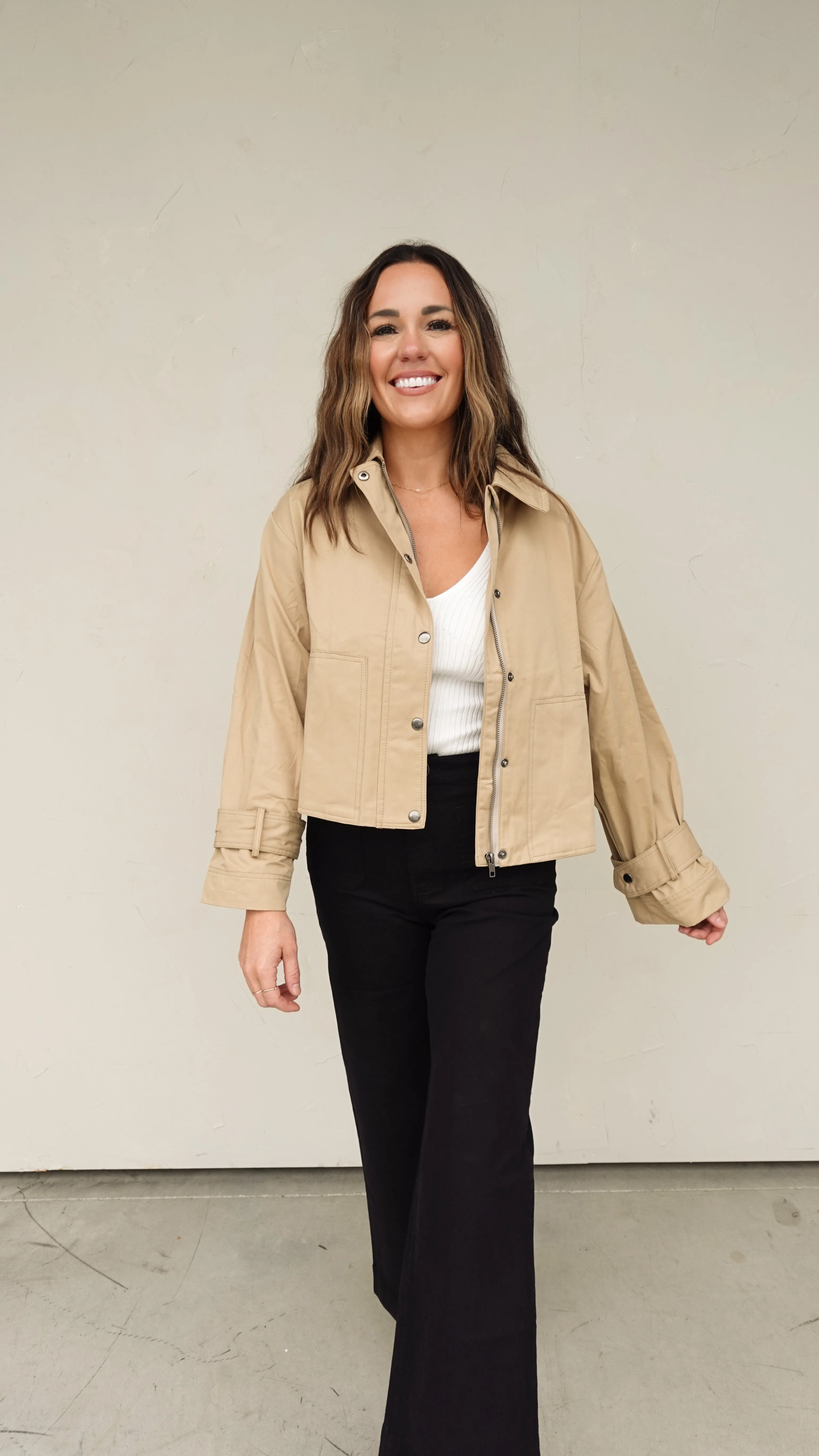 Taupe Trench-Style Lightweight Jacket