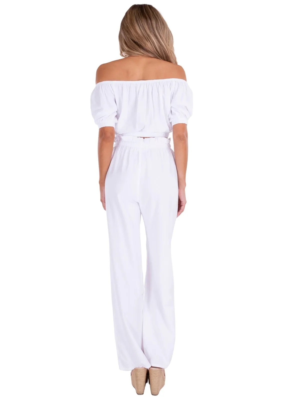 'Valeria' Paperbag Waist Wide Leg Pants White