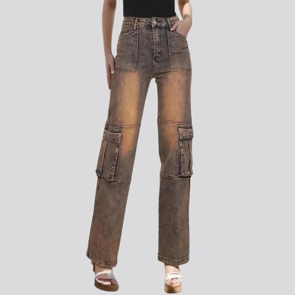 Vintage pattern cargo fit jeans for ladies