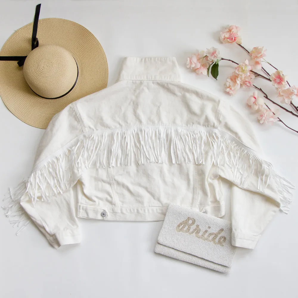 (White Fringe) Bride Patch White Fringe Denim Jacket