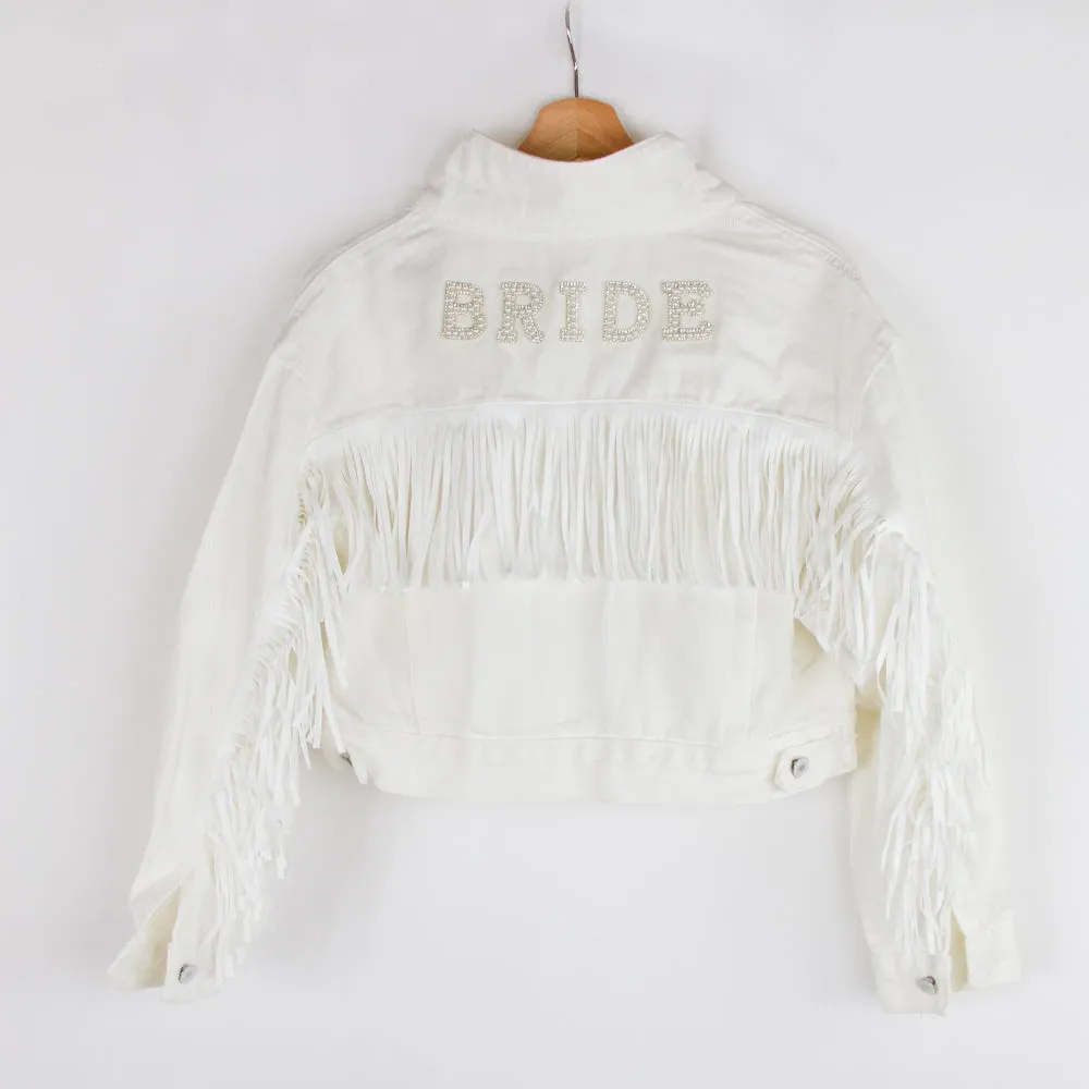 (White Fringe) Bride Patch White Fringe Denim Jacket