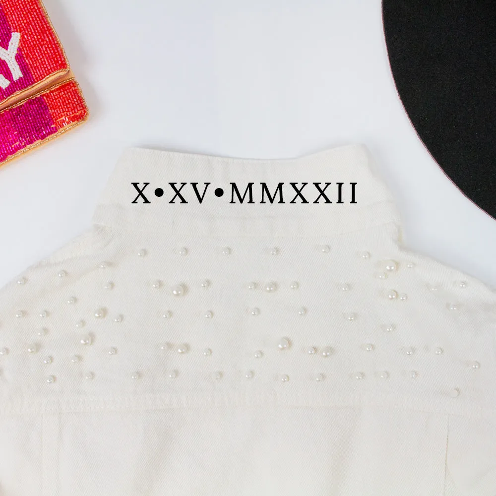 (White Pearl) Mrs  Denim Jacket with Pearls - Roman Style