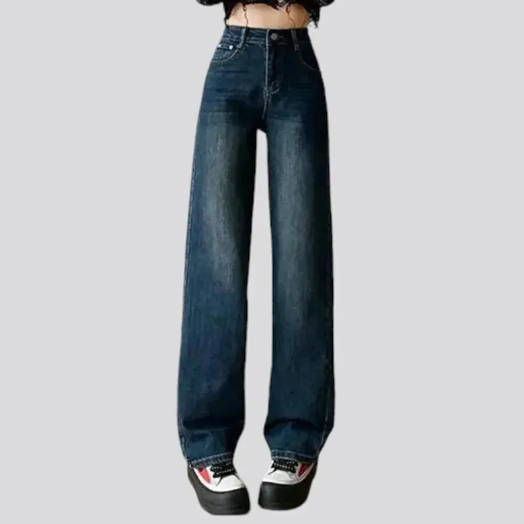 Wide-leg floor-length jeans for women