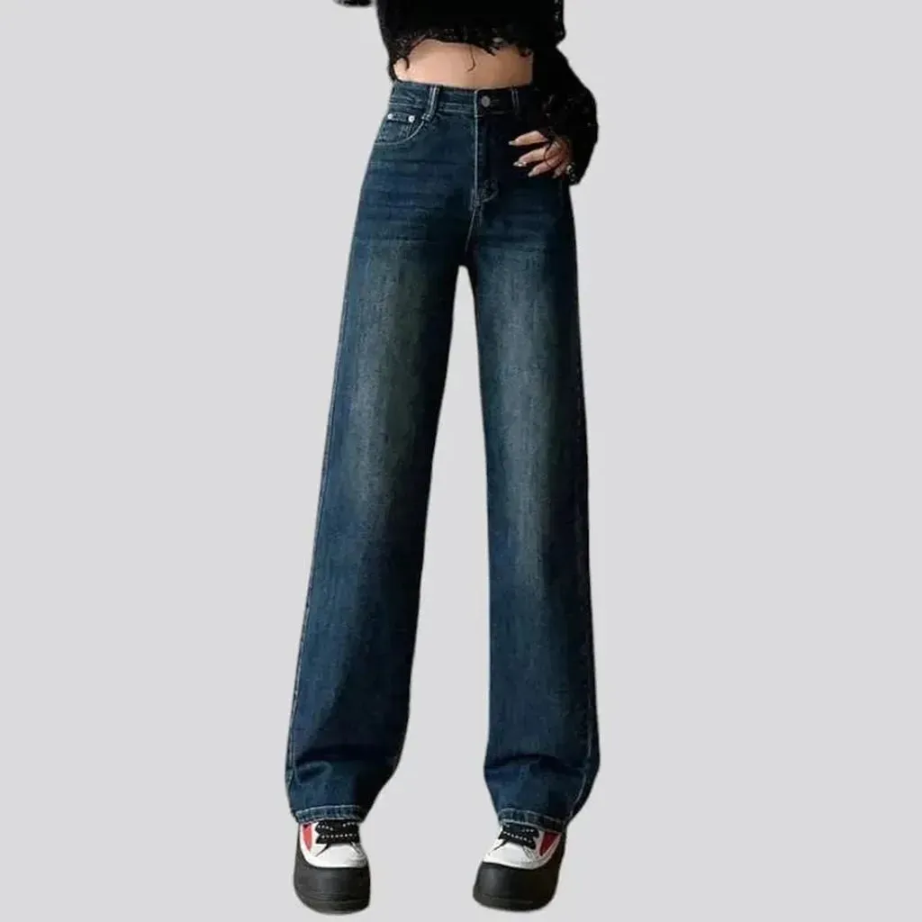 Wide-leg floor-length jeans for women