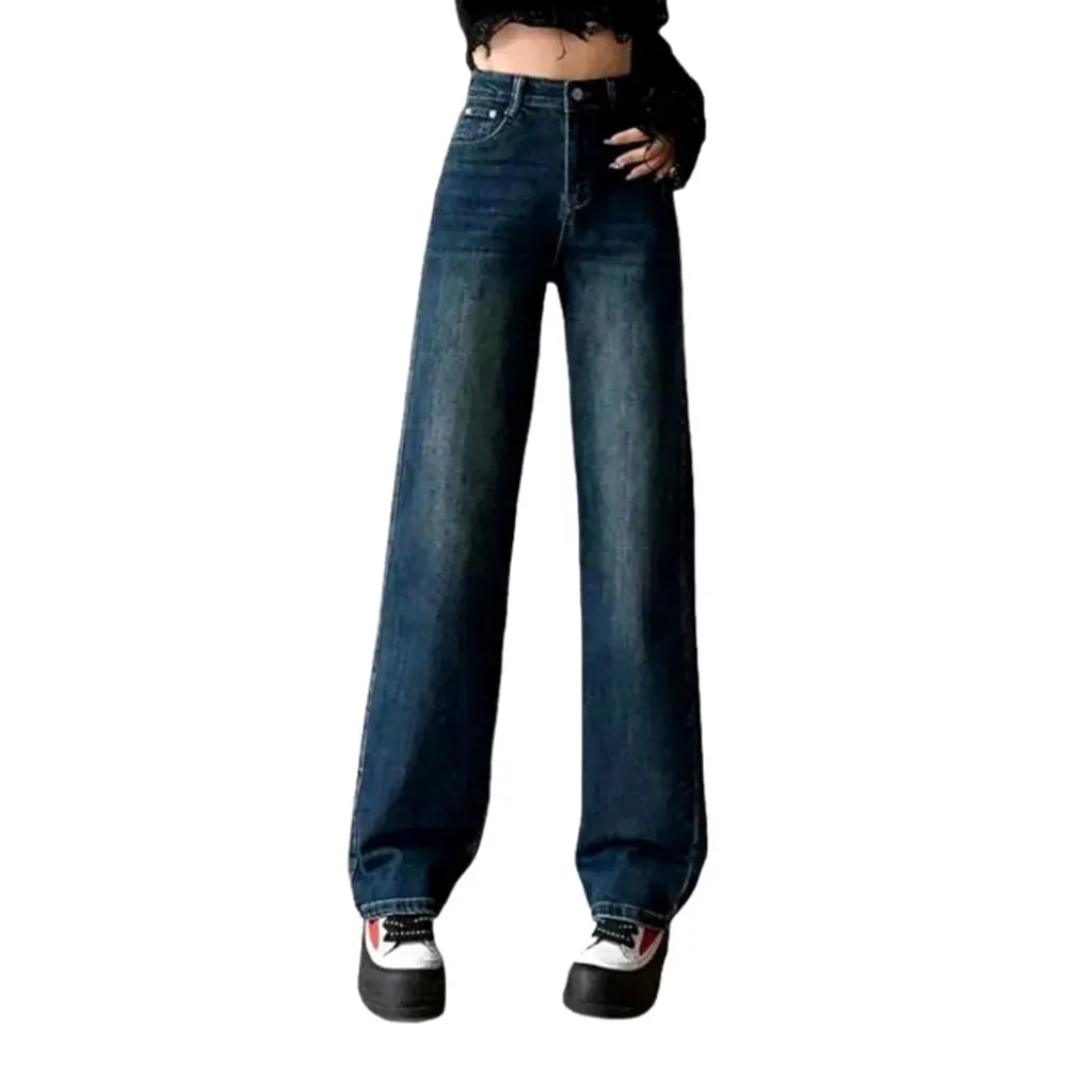 Wide-leg floor-length jeans for women