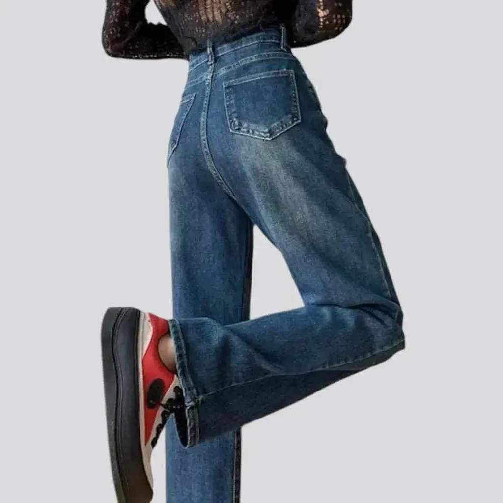 Wide-leg floor-length jeans for women