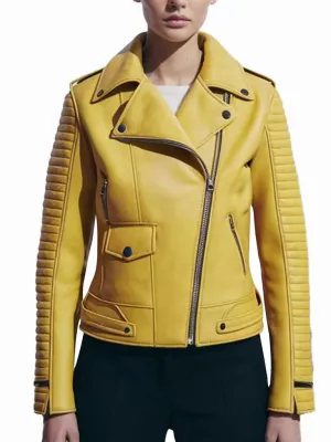 Women's Cafe Racer Yellow Gourmet Biker Leather Jacket