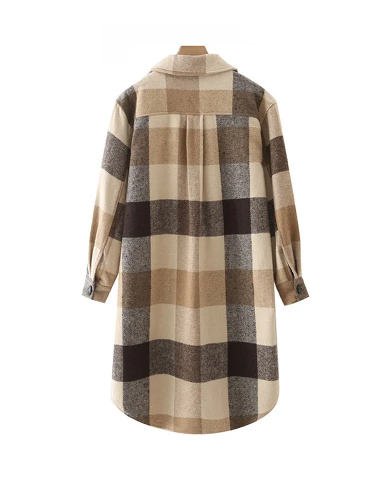 Women's Fashion Plaid Trench Coat