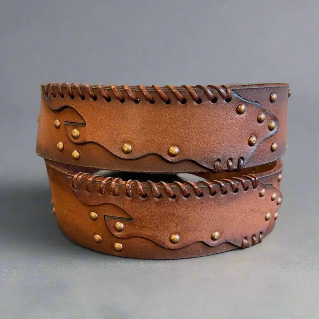 Women's Full-Grain Leather Belt with Studs