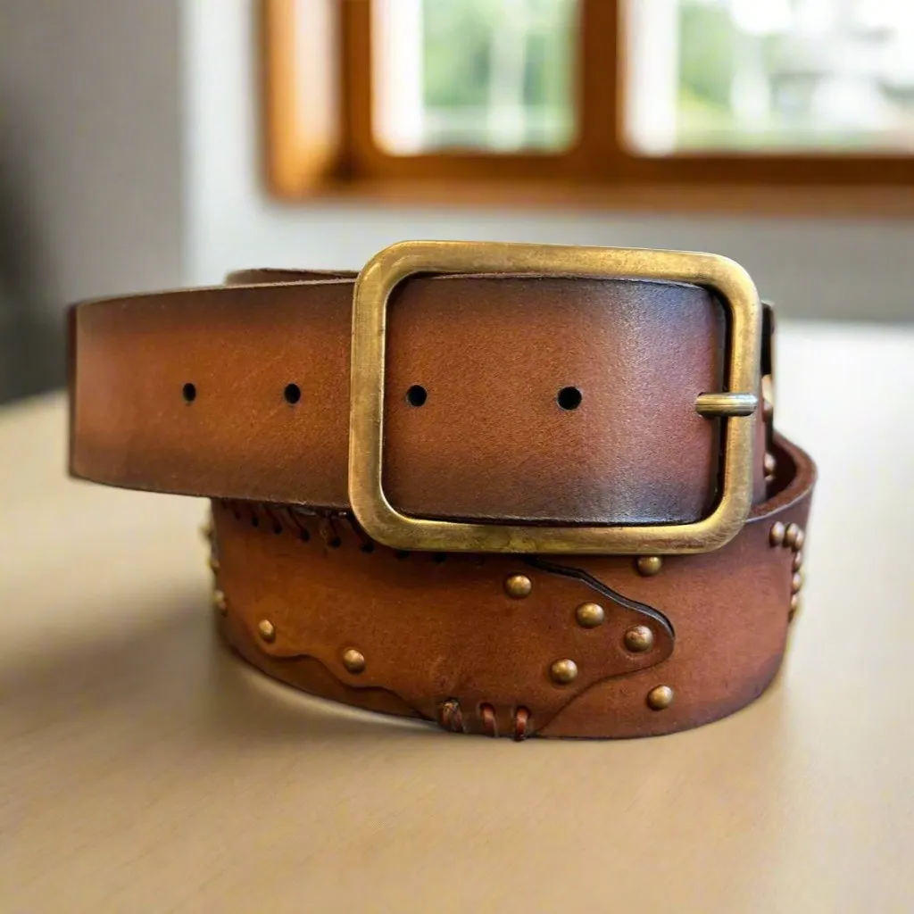 Women's Full-Grain Leather Belt with Studs