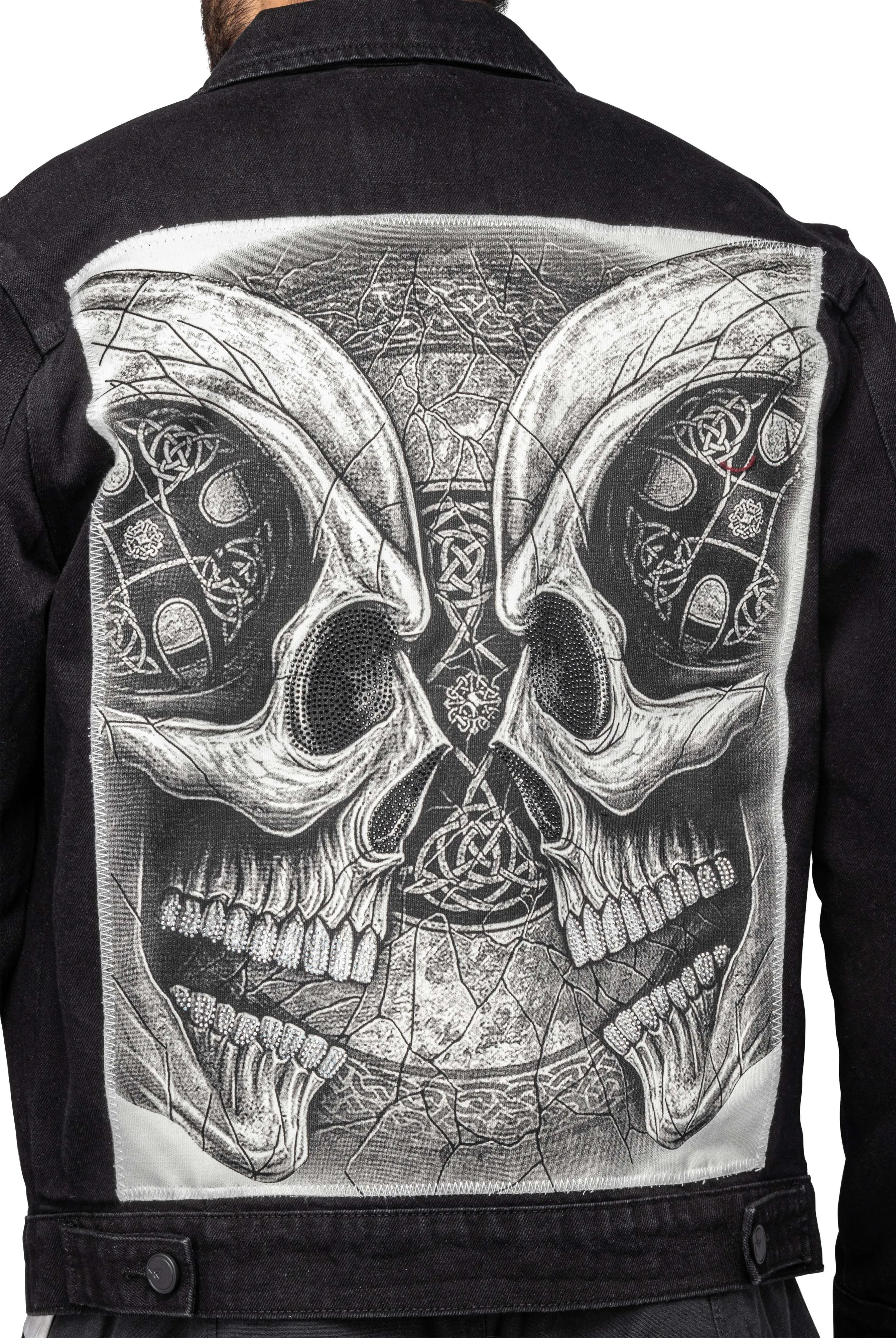 X RAY Men's Limited Edition Denim Jacket With Graphic on the back of Double Skull Stare