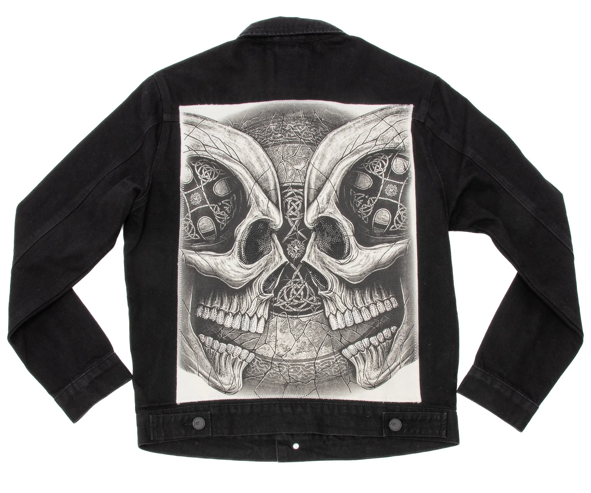 X RAY Men's Limited Edition Denim Jacket With Graphic on the back of Double Skull Stare