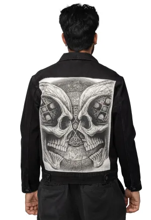 X RAY Men's Limited Edition Denim Jacket With Graphic on the back of Double Skull Stare